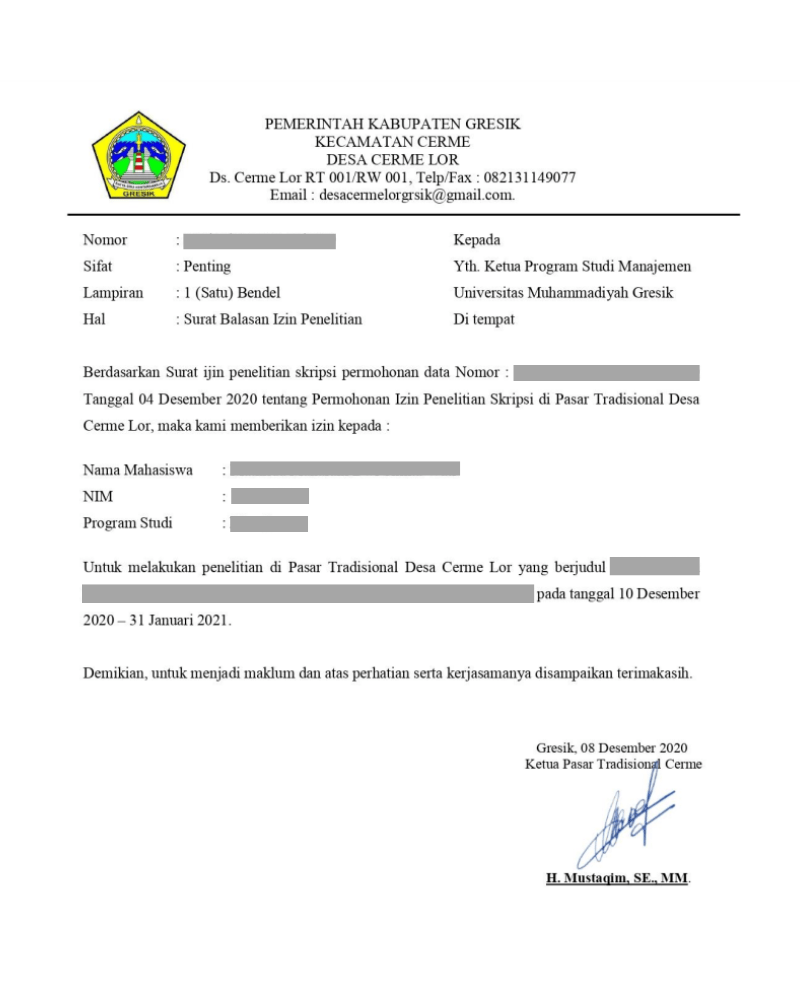 6 contoh surat balasan penelitian, dokumen untuk penelitian